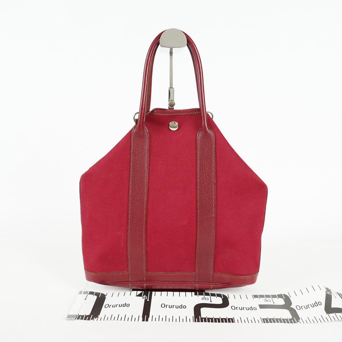 Hermes Garden File PM Red Leather Tote Shoulder Bag Used Auth 09E043410011