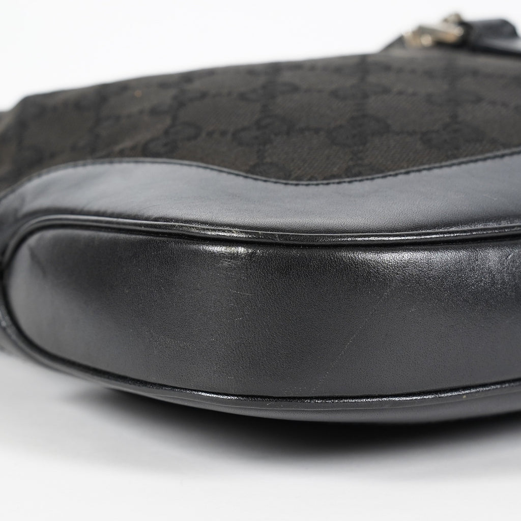 Gucci GG Canvas Shoulder Bag 30cm Black Leather Trim Vintage Used 07E263740009