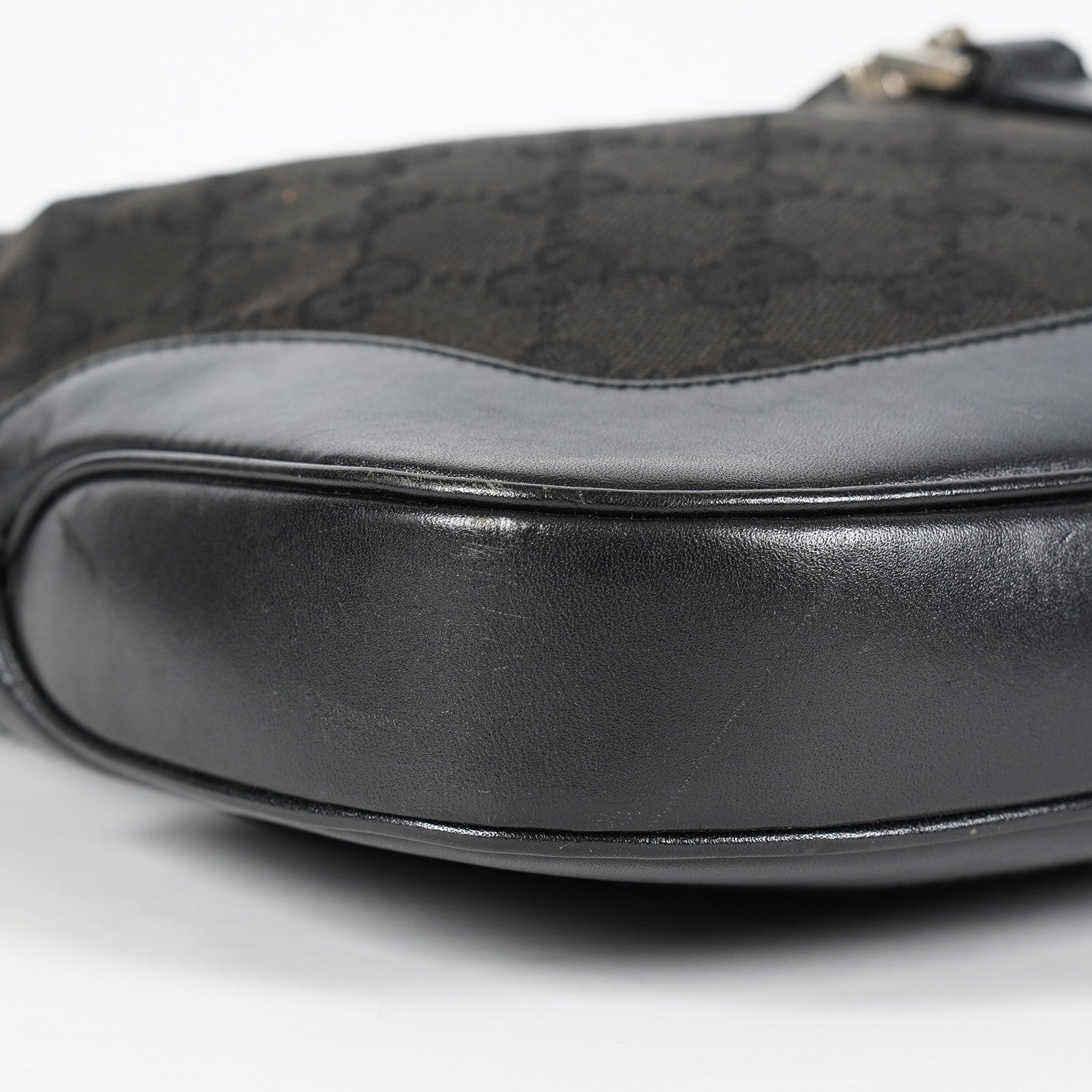Gucci GG Canvas Shoulder Bag 30cm Black Leather Trim Vintage Used 07E263740009