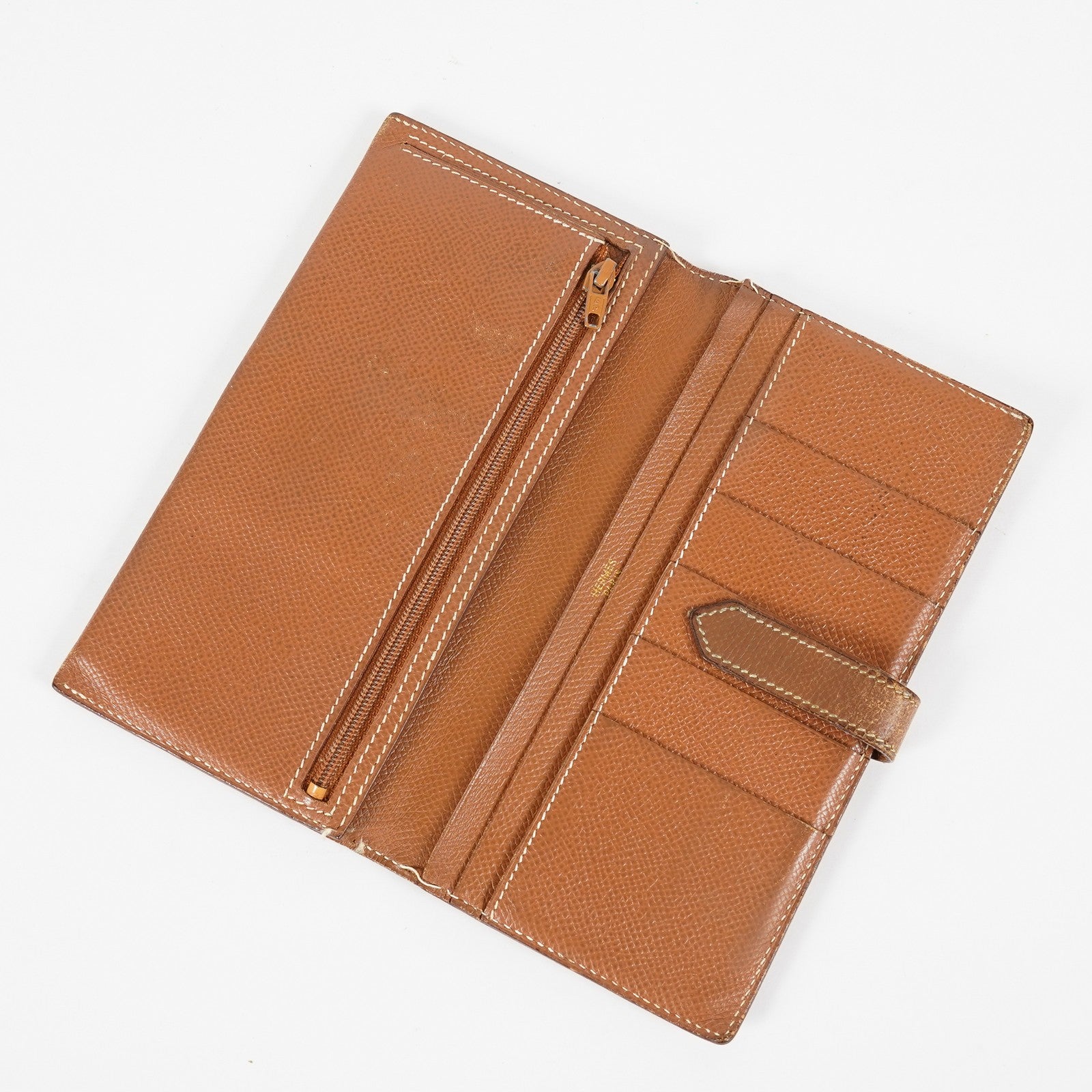Hermes Bearn Soufflet Long Wallet Brown Leather Gold Hardware Used 08E022090008