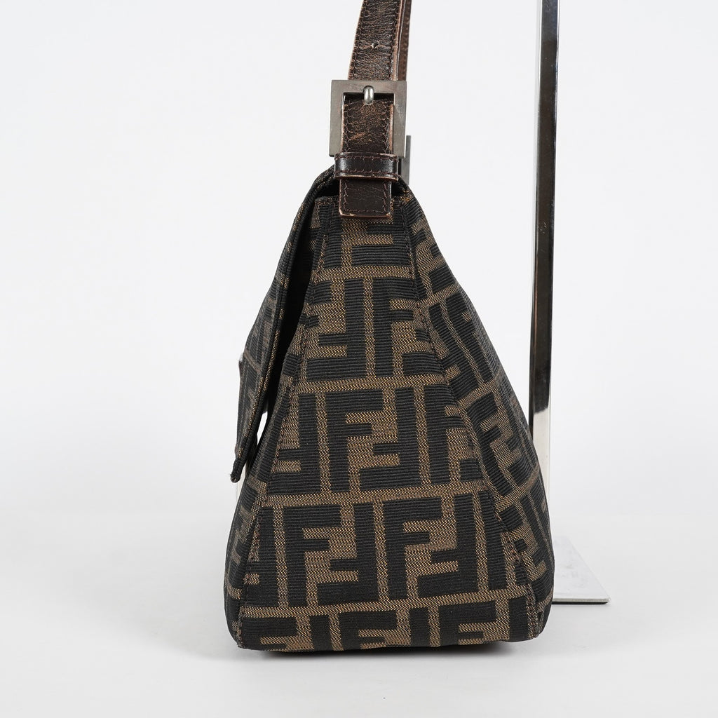 FENDI Zucca Mamma Baguette Shoulder Bag Brown Canvas Leather 08E127370020
