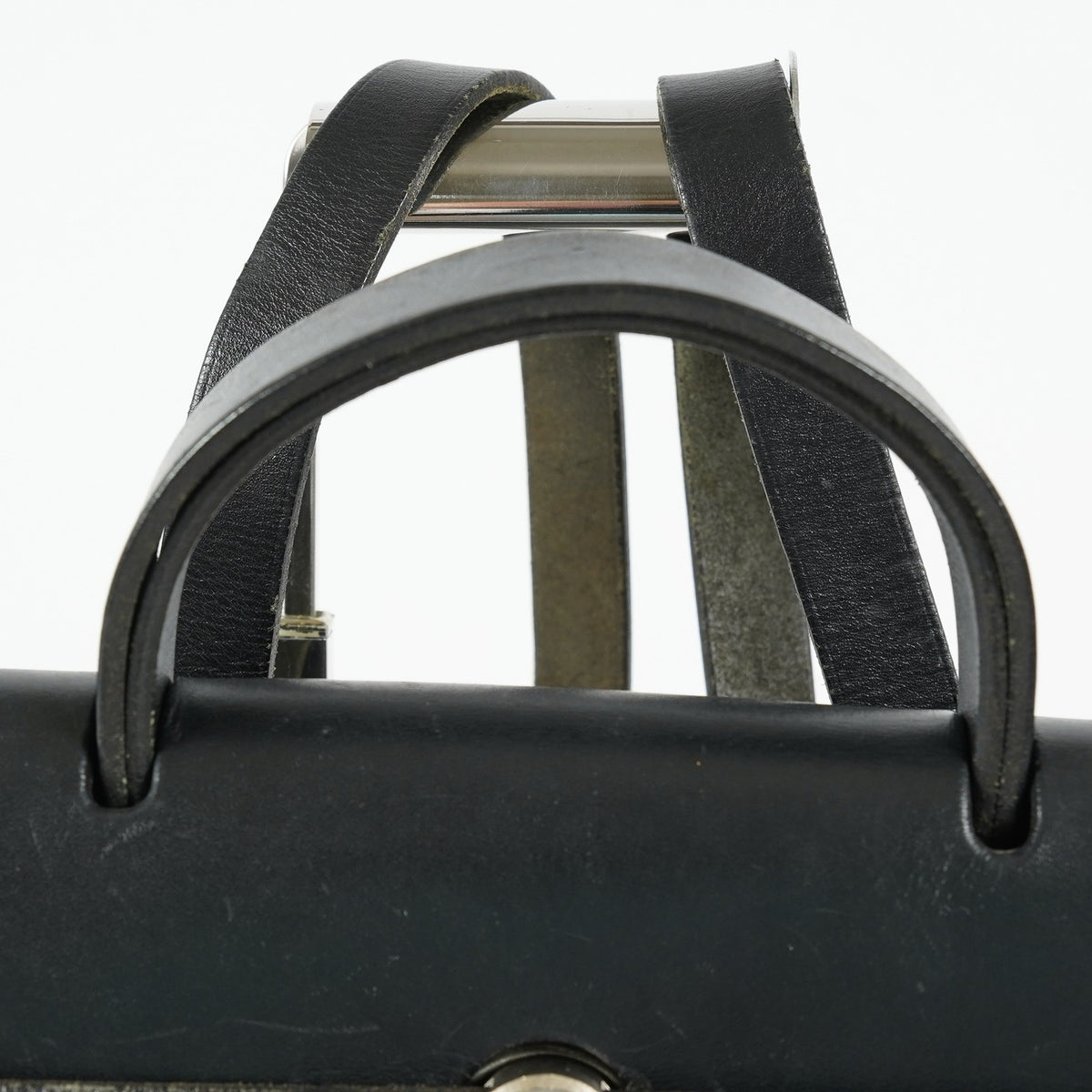 Hermes Herbag Ado Backpack 30cm Black Canvas Leather Used Auth 09E125940011