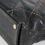 Chanel Wild Stitch Tote Bag Black Calfskin Leather CC Logo Used 07E077260010