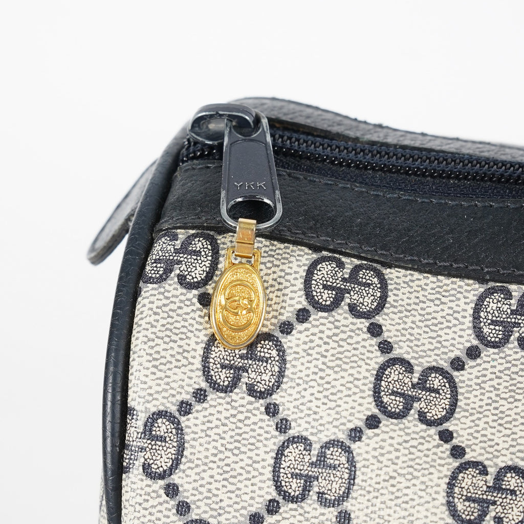 Gucci Vintage GG Supreme Sherry Web Mini Boston Bag Navy Leather 07E043410017