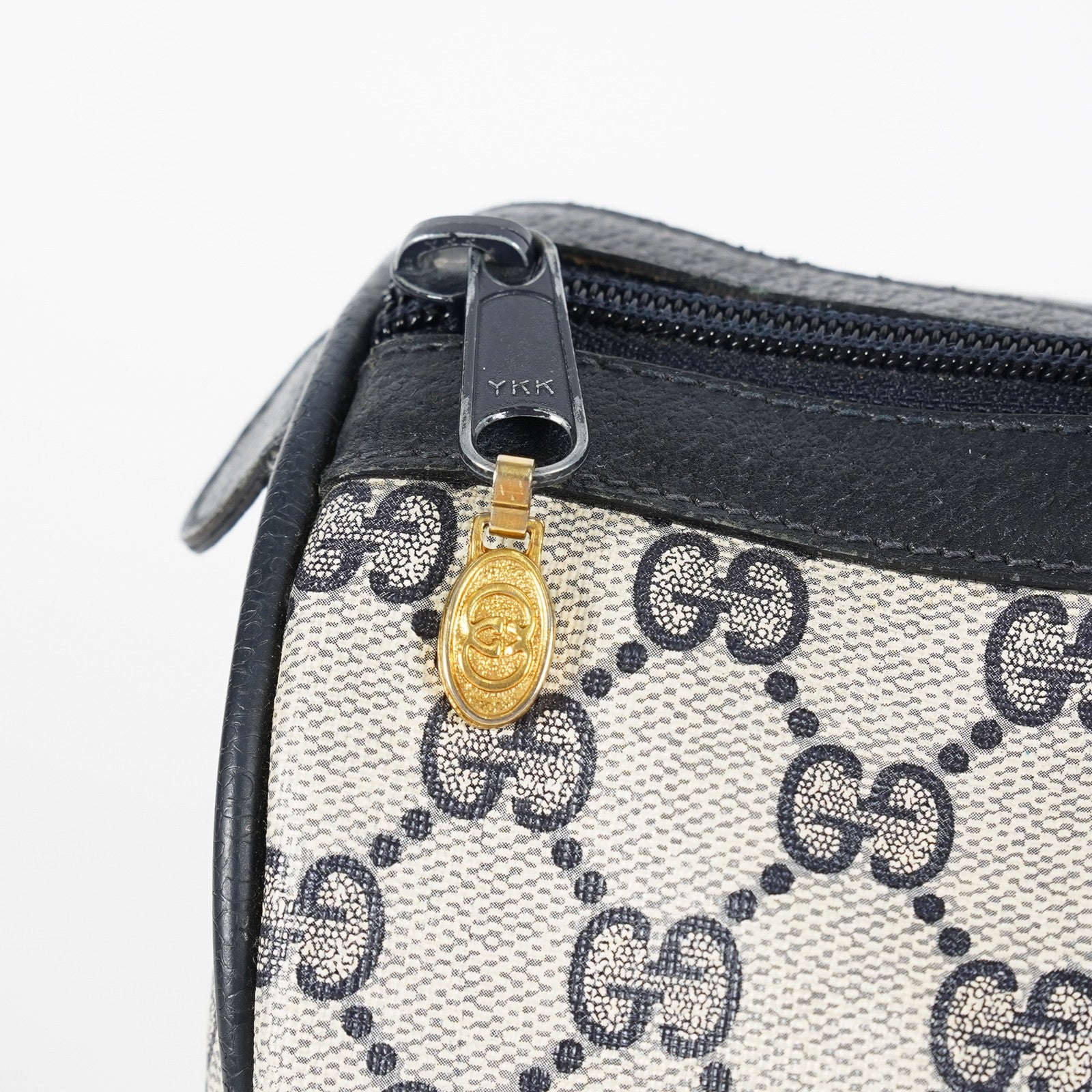 Gucci Vintage GG Supreme Sherry Web Mini Boston Bag Navy Leather 07E043410017