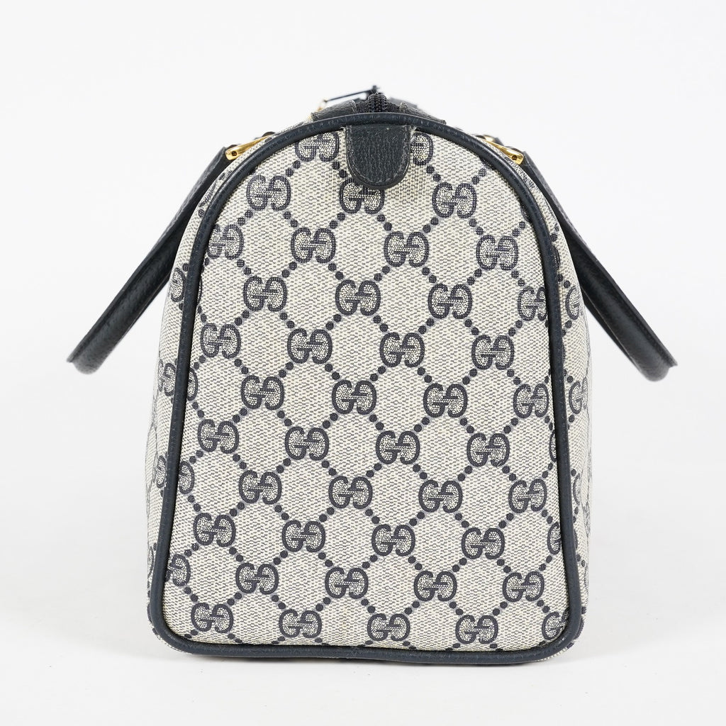 Gucci Vintage GG Supreme Sherry Web Mini Boston Bag Navy Leather 07E043410017