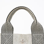 HERMES Fourre Tout PM Canvas Tote Hand Bag Gray Black Stripe 08E23825010