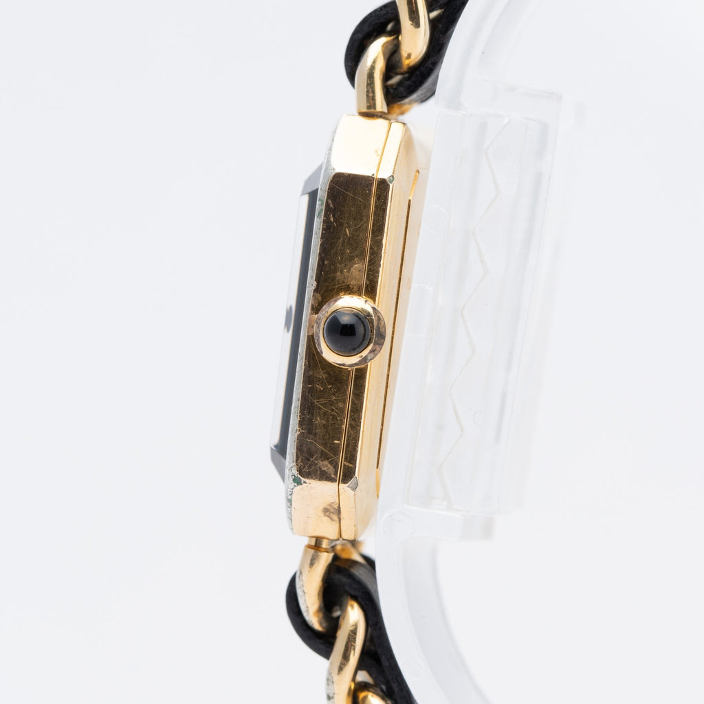 CHANEL Première Quartz Ladies Watch Gold × Black Leather Bracelet 04E039570007