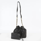 CHANEL Vintage CC Black Leather Drawstring Shoulder Bag 26cm Used 07E118580027