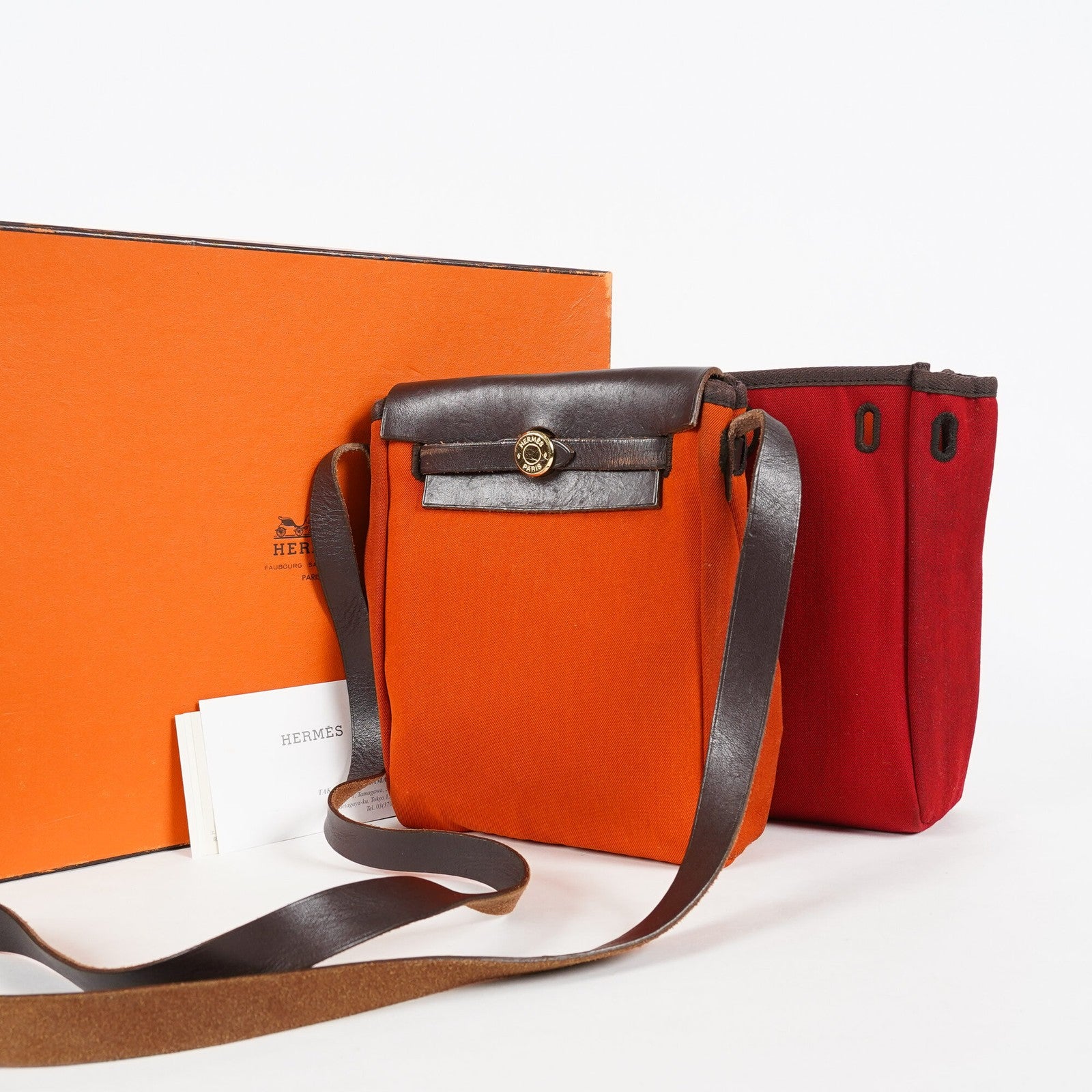 Hermes Herbag TPM Toile Canvas Leather Orange 2way Handbag Bag 07E275500012