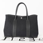 Authentic Hermes Garden Party MM Canvas Leather Tote Bag  black 02E036820003