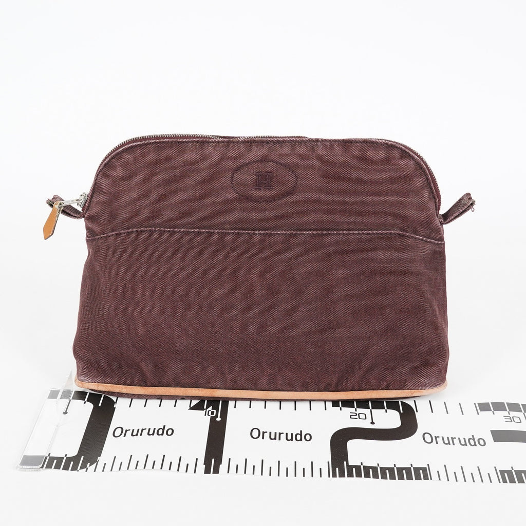 Hermes Bolide Pouch 25 MM Brown Cotton Canvas Cosmetic Pouch Used 07E25781009