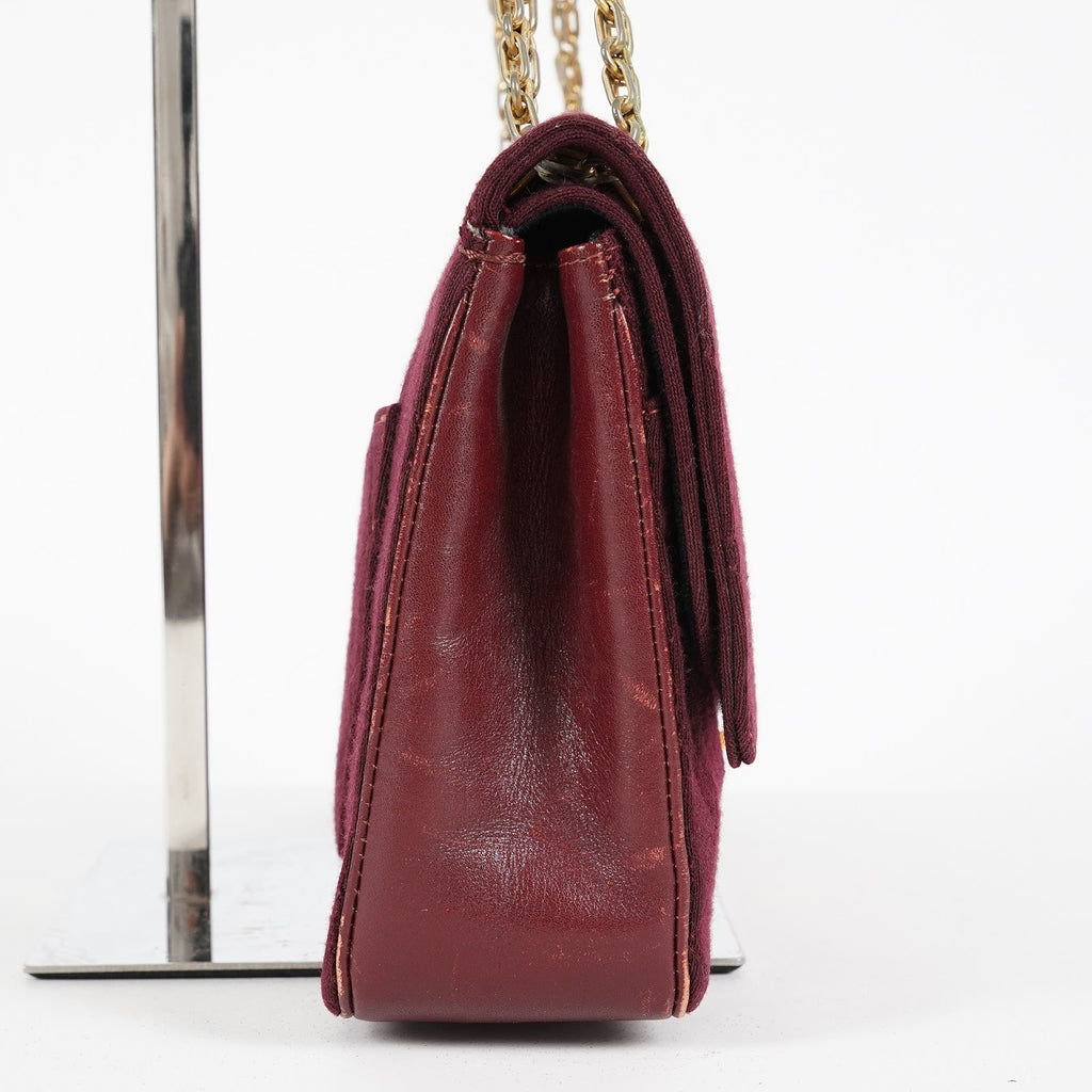 CHANEL Matelasse Double Flap 25 Shoulder Bag Suede Burgundy Used 07E1519360027