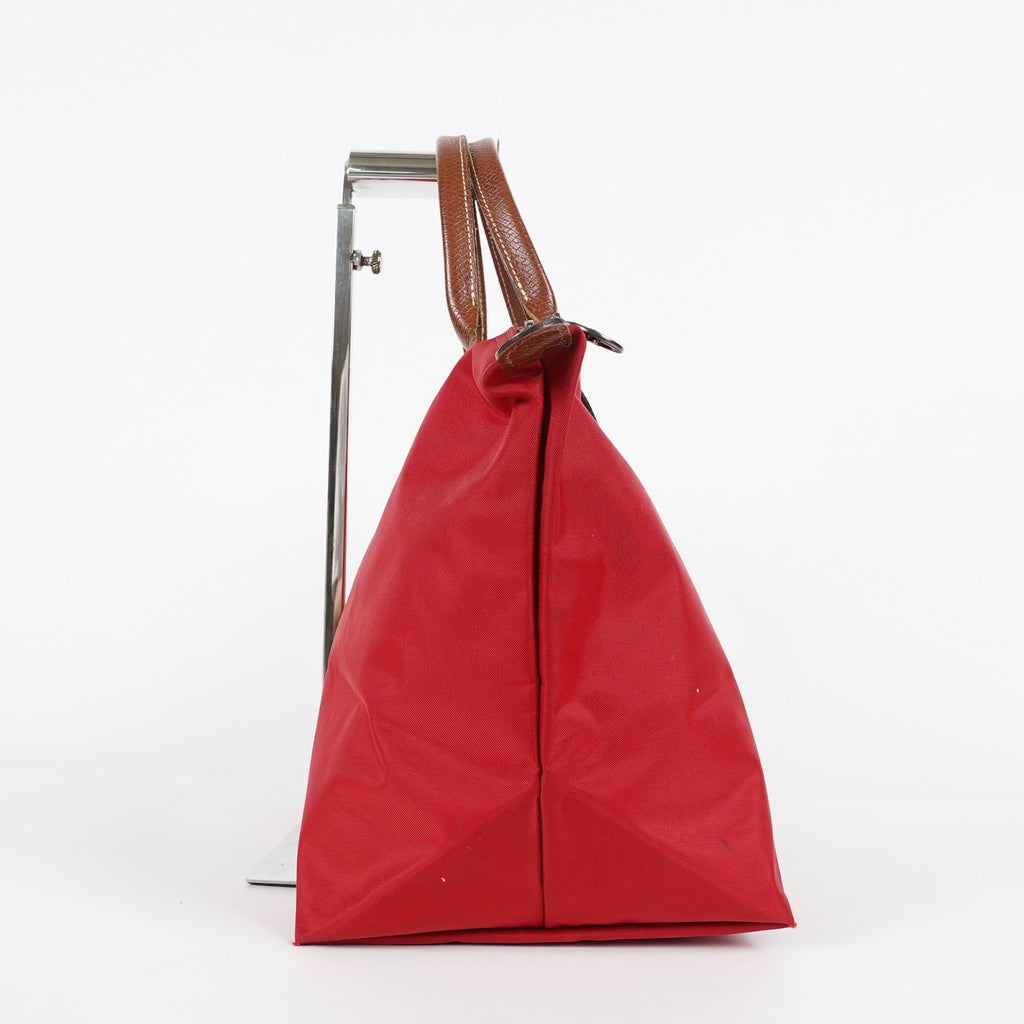 LONGCHAMP Le Pliage Red Nylon Leather Trim Medium Tote Handbag Used 08M35226617
