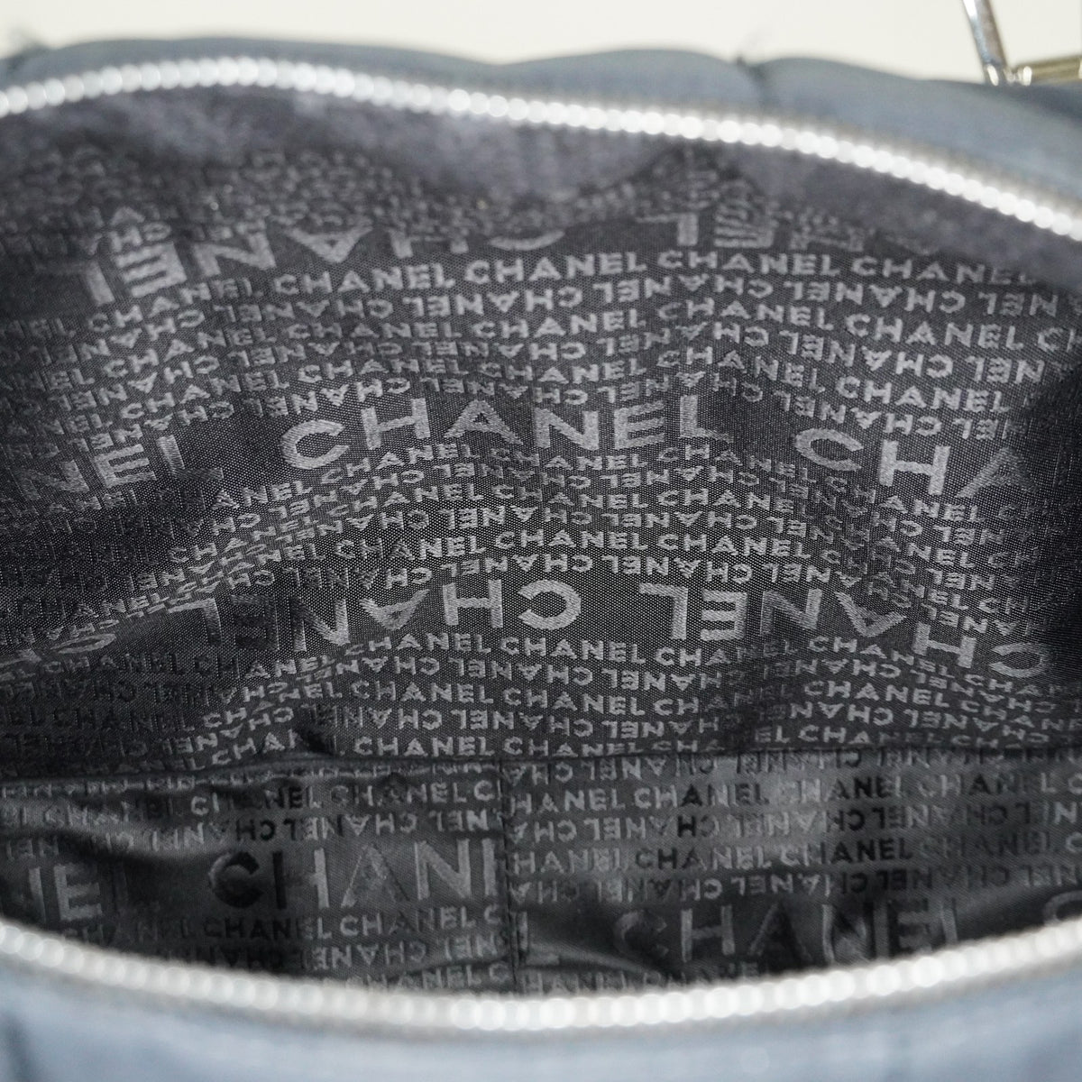 Chanel Chocolate Bar Nylon Mini Boston Bag 35cm Black Silver HW 07E314180008