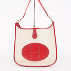 Hermes Rouge Red Taurillon Clemence Leather and Canvas Evelyne 06E0113310019