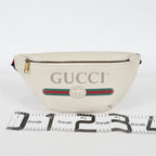 Gucci Print Belt Bag White Leather Waist Bag Web Strap Used 530412 07E013850017