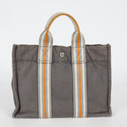 Hermes Fourre-Tout PM Tote Bag Canvas Gray Used Vintage Handbag 07E13825007
