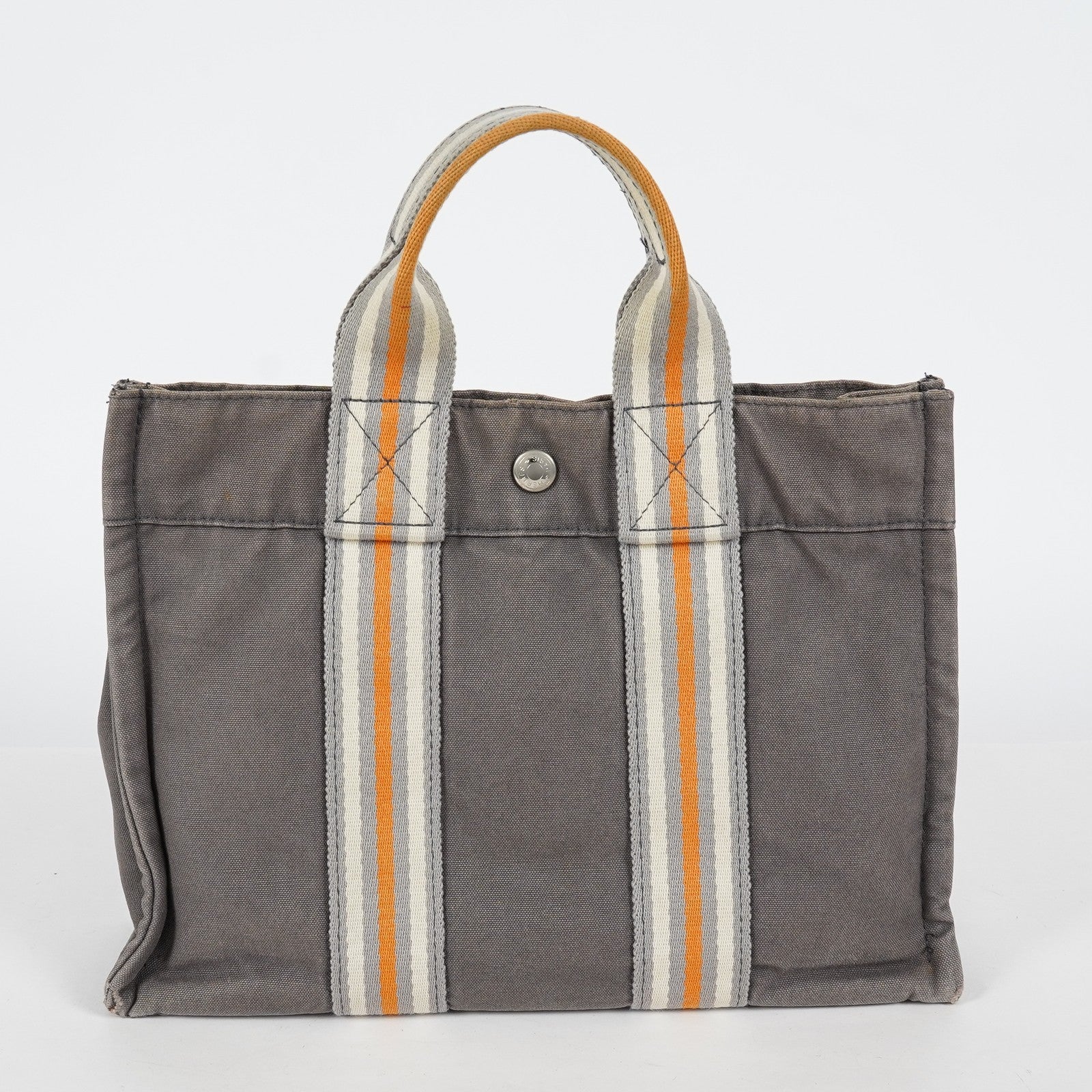 Hermes Fourre-Tout PM Tote Bag Canvas Gray Used Vintage Handbag 07E13825007