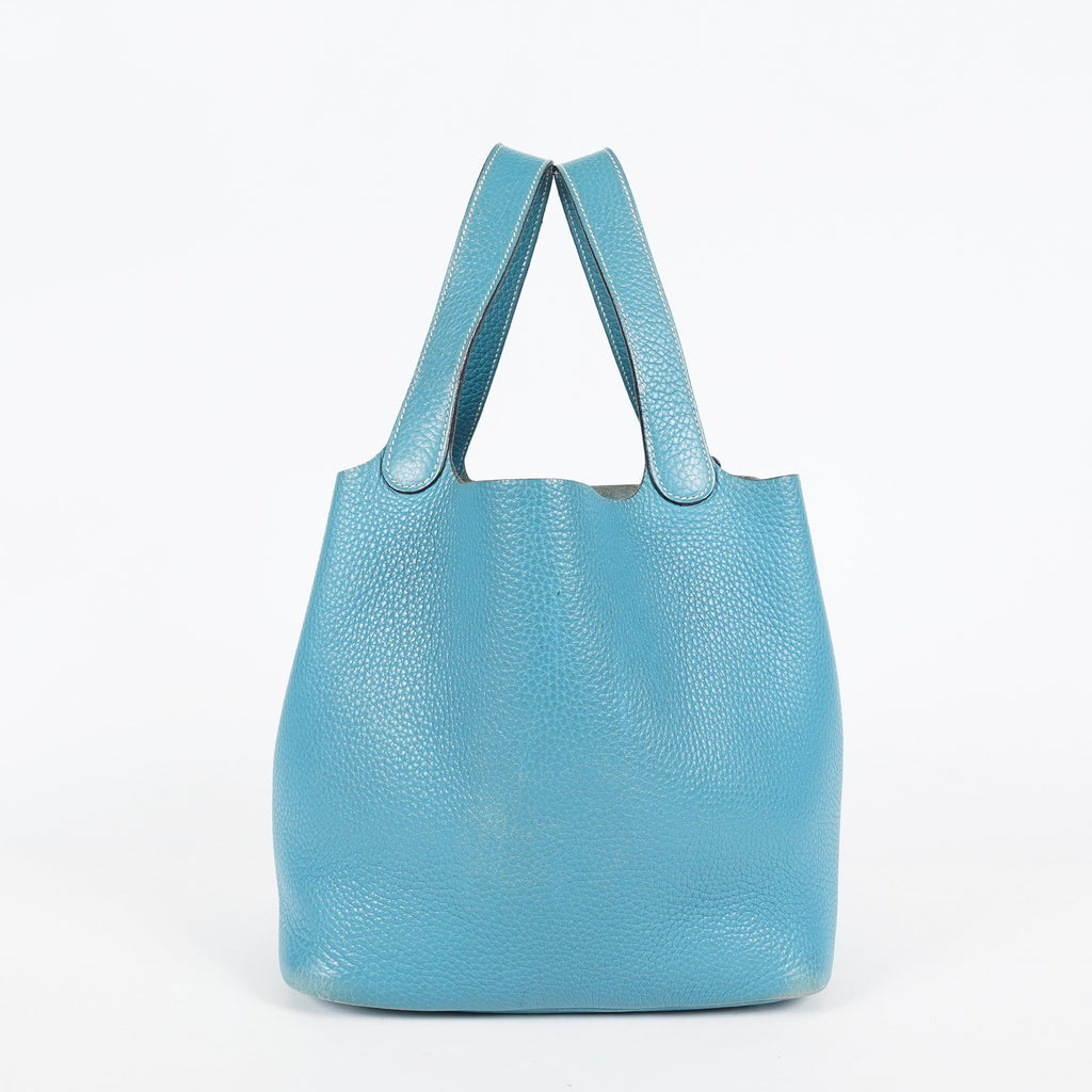HERMES Picotin PM Blue Jean Clemence Leather Hand Tote Bag Used 07A1520592031