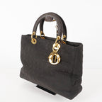 Dior Lady Dior Cannage Nylon Gold Hardware Charm Handbag Black 12E323410027