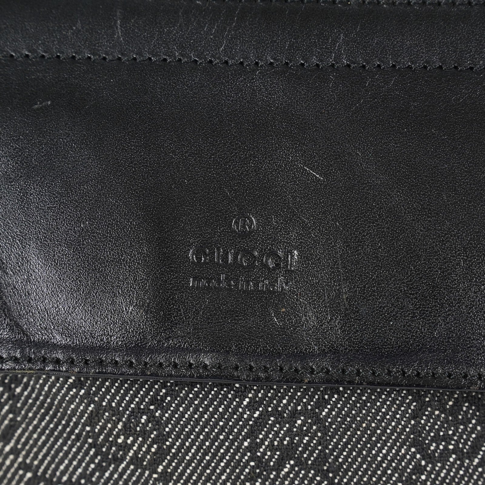 Gucci GG Denim Waist Belt Bag 30cm Black Leather Trim Used Vintage 08E022310002