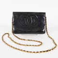 Chanel Coco Mark Shoulder Chain Wallet Black Women's Enamel vintage 05E294730016