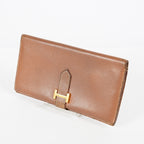 Hermes Bearn Soufflet Long Wallet Brown Leather Gold Hardware Used 08E022090008