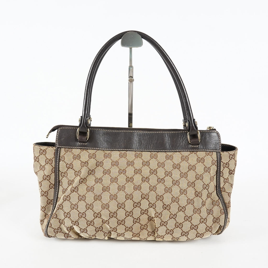 Gucci Abbey D-Ring Beige GG Canvas Leather Used Shoulder Tote Bag 09M314758608