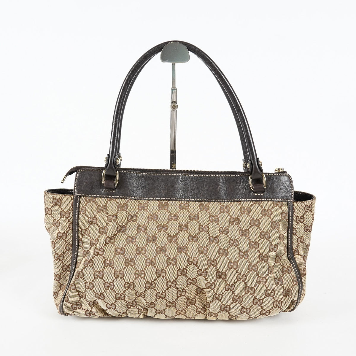 Gucci Abbey D-Ring Beige GG Canvas Leather Used Shoulder Tote Bag 09M314758608
