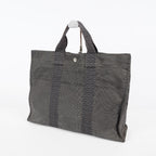 HERMES Herline Tote MM Gray H Pattern Canvas Handbag Authentic 08E35825010
