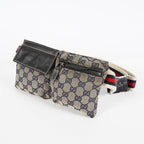 GUCCI GG Canvas Waist Belt Bag Beige Navy Sherry Web Vintage Used 08E162530010