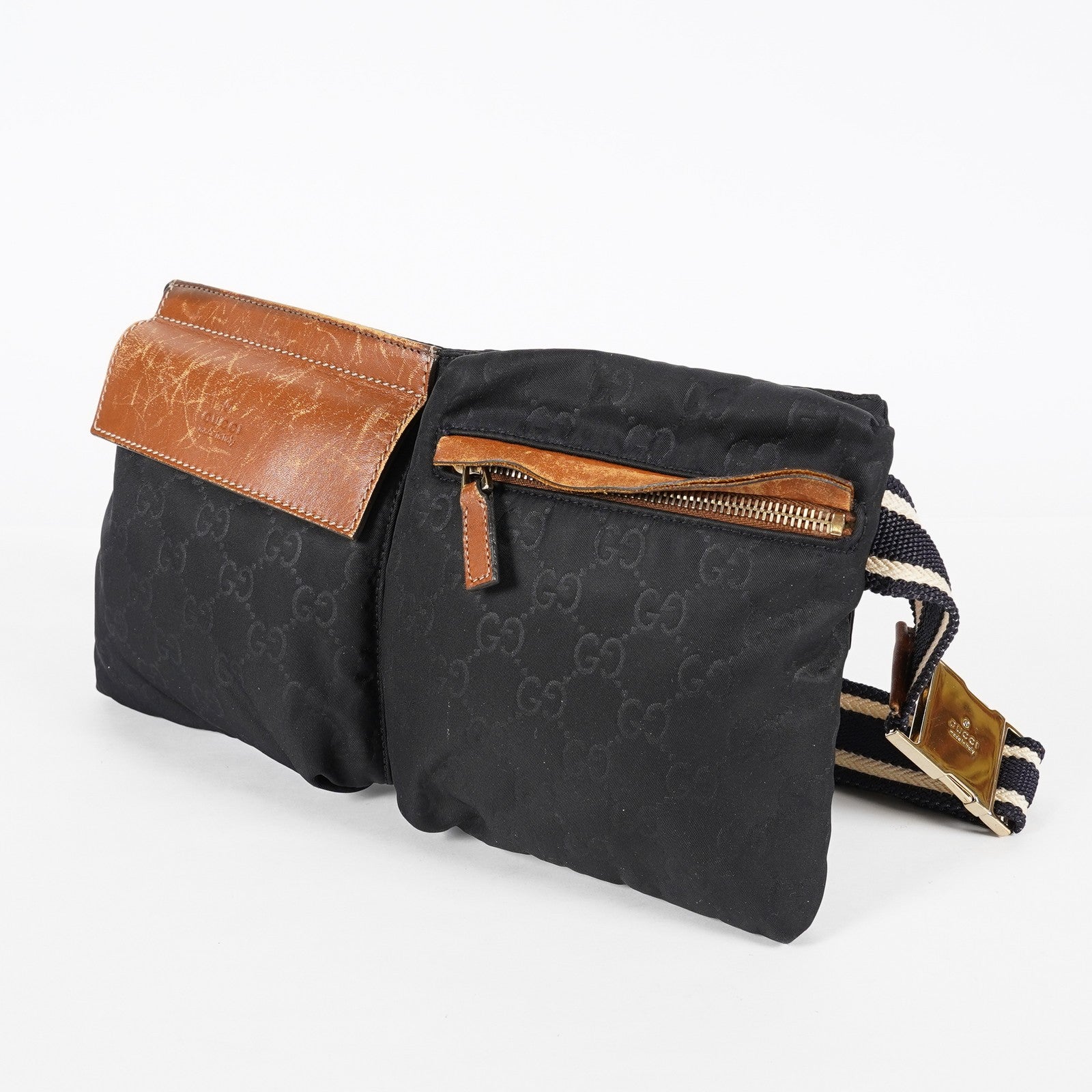 Gucci GG Canvas Sherry Line Belt Bag Waist Pouch 28cm Black Used 08E252200007