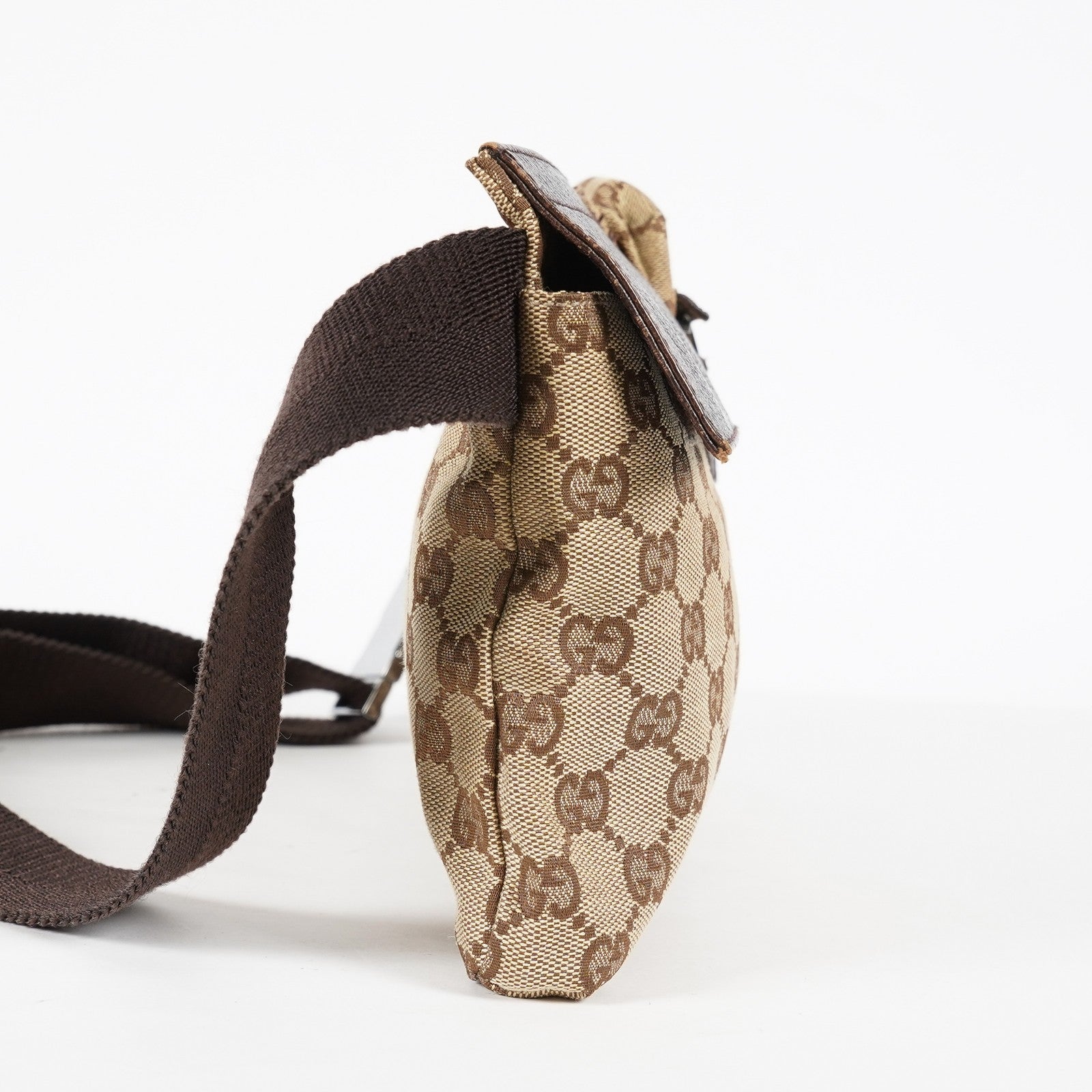 Gucci GG Canvas Waist Bag Belt Bag Beige Brown Leather Used Vintage 08A132516803
