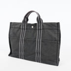 Hermes Fourre-Tout MM Black Canvas Used Tote Shoulder Bag 09M37793108