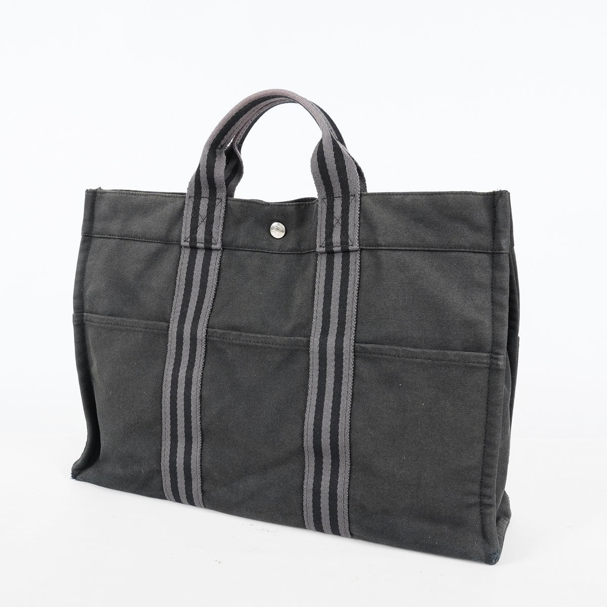 Hermes Fourre-Tout MM Black Canvas Used Tote Shoulder Bag 09M37793108