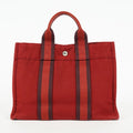 Hermes Fourre-Tout PM Red Canvas Leather Tote Bag Used Vintage 09E05825011