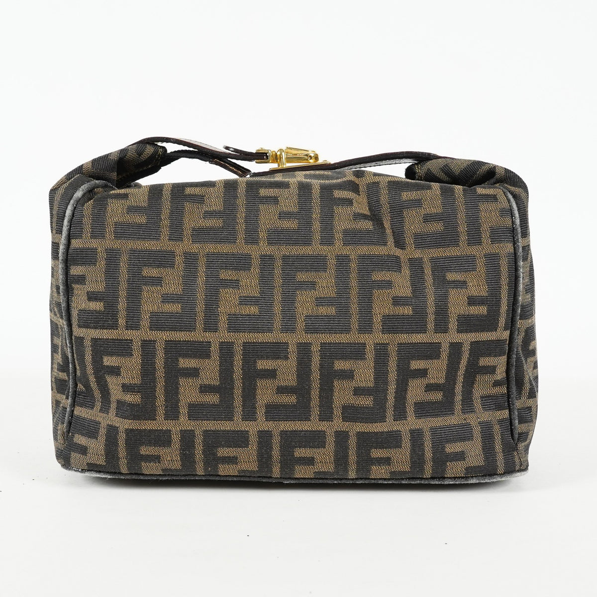Fendi Zucca Mini Vanity Bag 24cm Brown Canvas Leather Used Auth 09E173410010