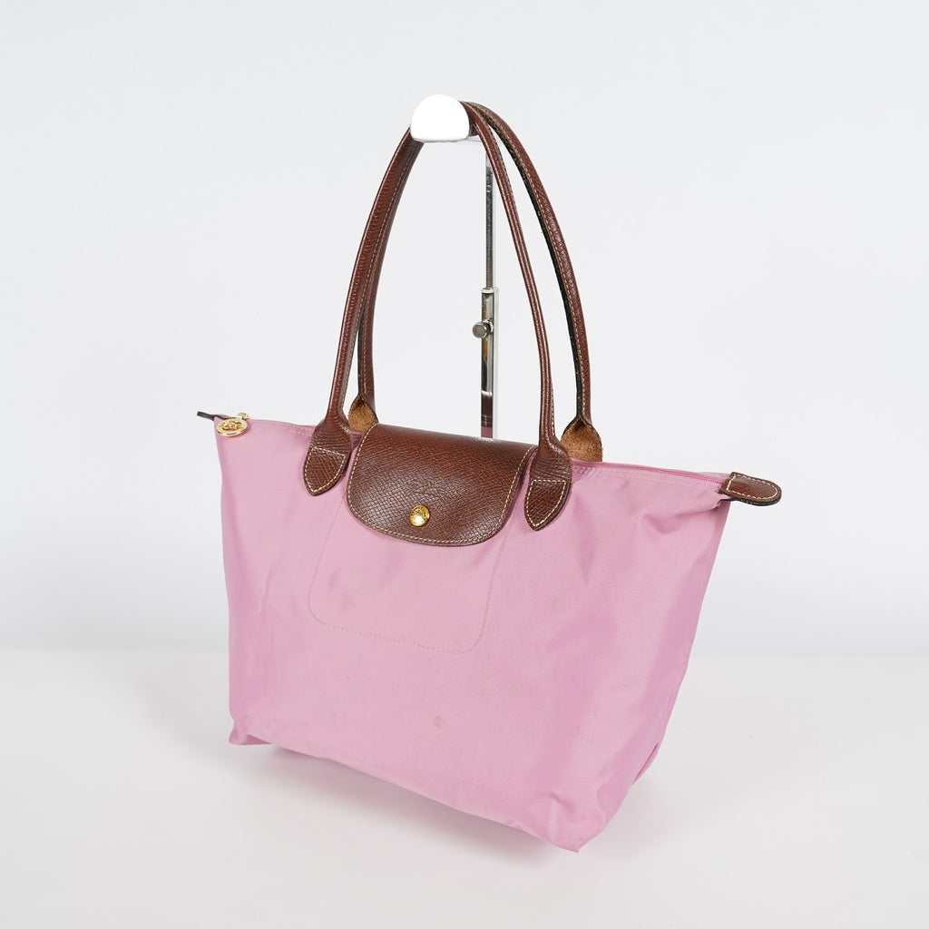 LONGCHAMP Le Pliage Nylon Leather Tote Shoulder Hand Bag Pink Used 08M18396617