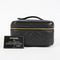 Chanel Caviar Skin CC Vanity Bag Black Leather Used Vintage 07E046490027