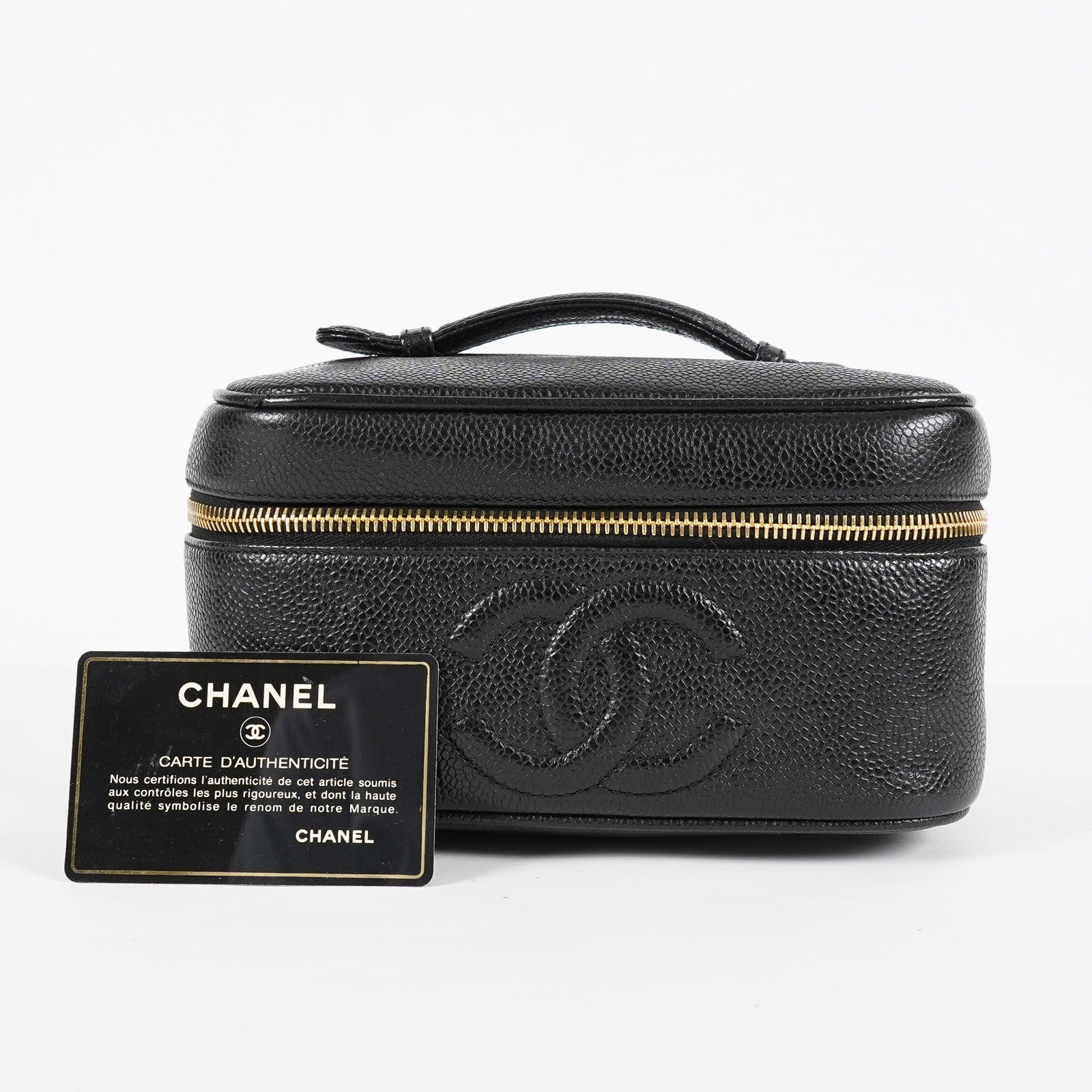 Chanel Caviar Skin CC Vanity Bag Black Leather Used Vintage 07E046490027