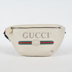 Gucci Print Belt Bag White Leather Waist Bag Web Strap Used 530412 07E013850017