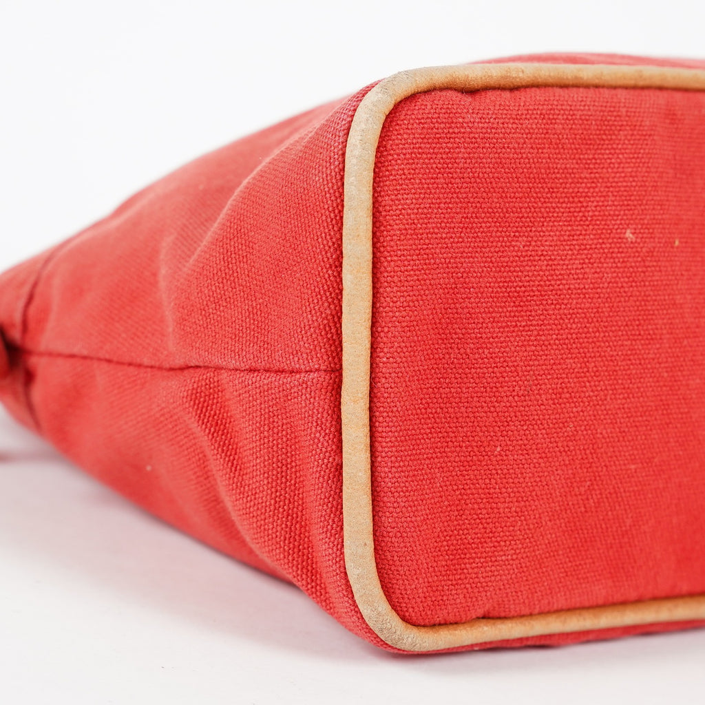 Hermes Bolide Pouch 27 Red Canvas Leather Trim Zip Cosmetic Bag Used 08E26825007