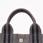 Hermes Fourre-Tout PM Tote Bag Gray Canvas Black Stripe Used Vintage 06E01825030