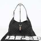 Gucci GG Canvas Shoulder Bag 30cm Black Leather Trim Vintage Used 07E263740009
