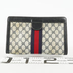 Gucci GG Supreme Clutch Bag 29cm Navy Canvas Leather Used Auth 09E20935010