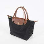 Longchamp Le Pliage Top Handle Tote Bag Black Nylon Leather M Used 08A261045003