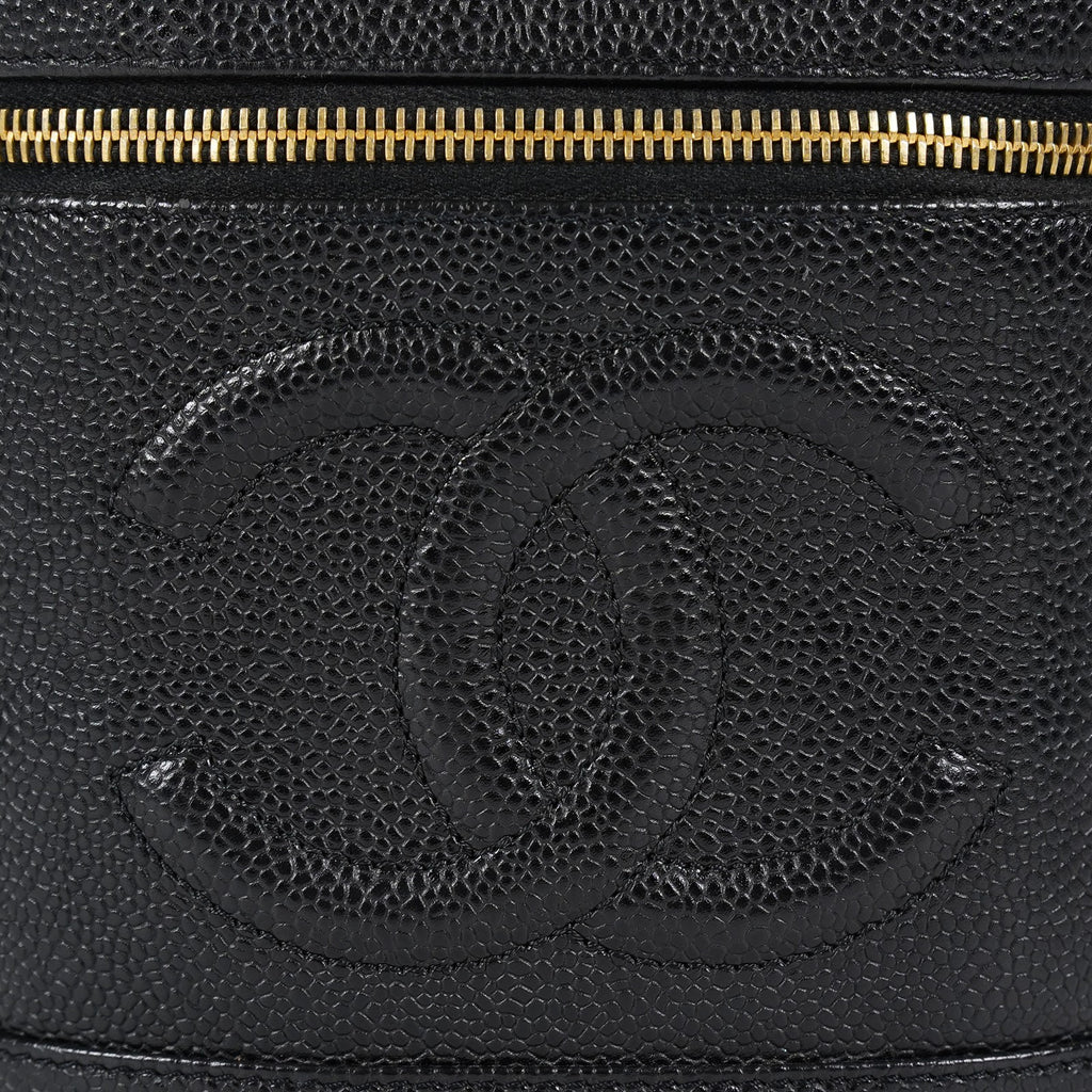 Chanel Caviar Skin CC Vanity Bag 16cm Black Leather Vintage Used 07E016820029