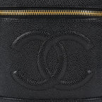 Chanel Caviar Skin CC Vanity Bag 16cm Black Leather Vintage Used 07E016820029