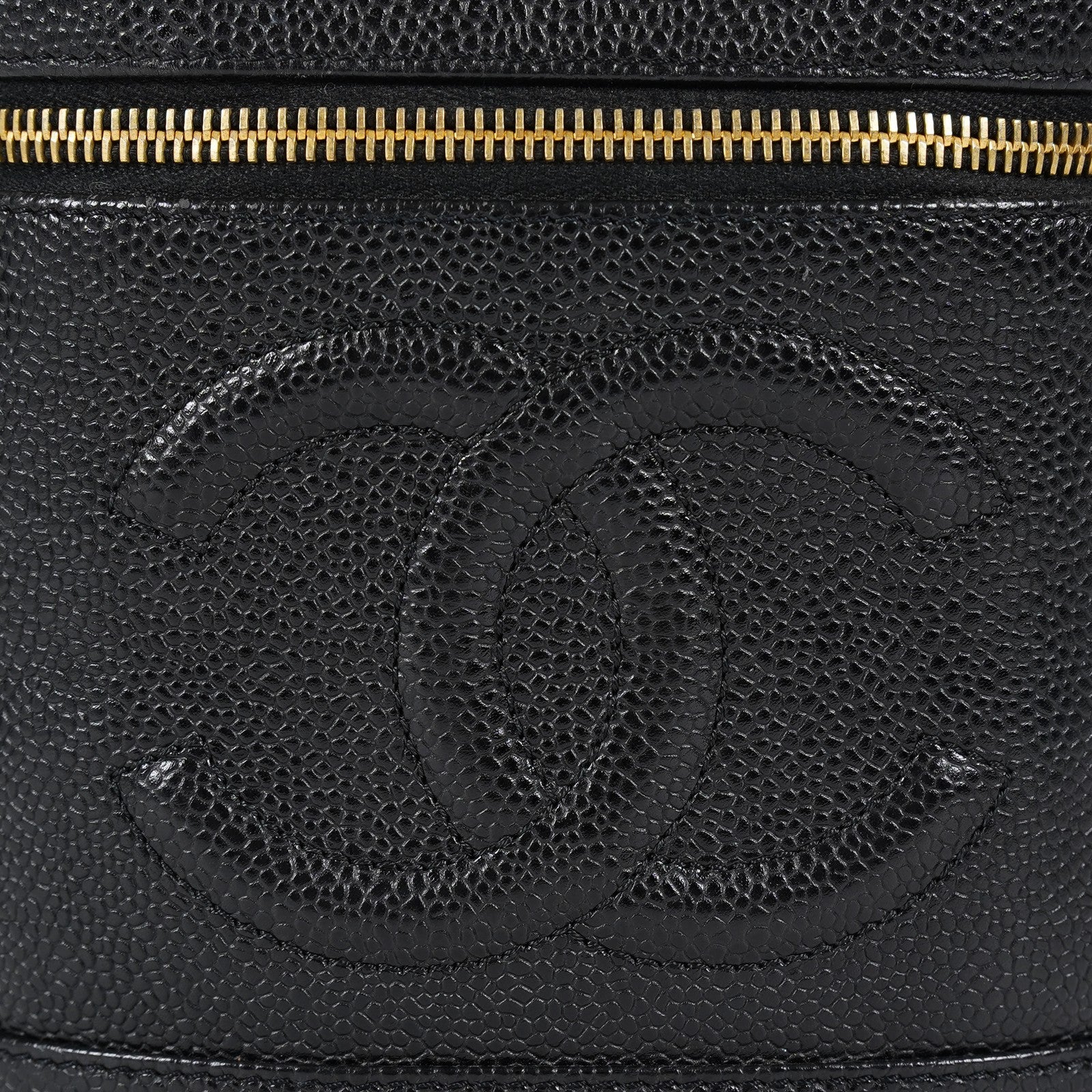 Chanel Caviar Skin CC Vanity Bag 16cm Black Leather Vintage Used 07E016820029